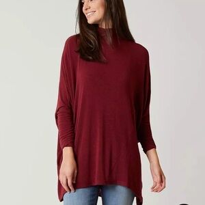 Free People We The Free Terry Tee Turtleneck Pullover Shiraz Wine Merlot SMALL